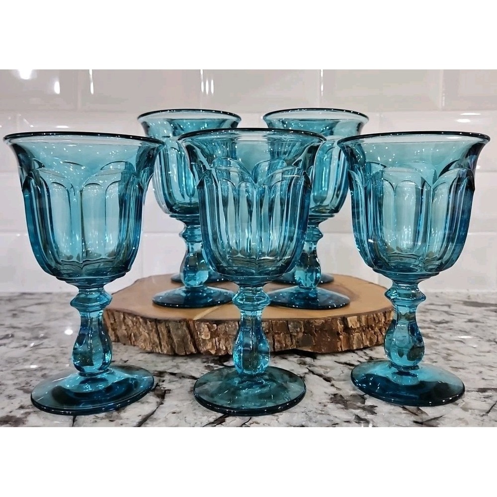7 - Rare Imperial Glass Old Williamsburg Lt Blue Wine Glass 6.25" Goblets